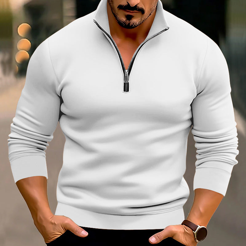 Herren nan taillierter Feinstrickpullover mit kurzem Reißverschluss und Stehkragen R&B