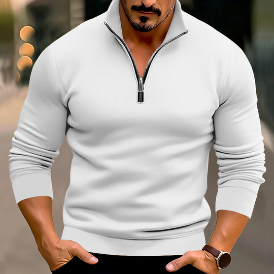Herren nan taillierter Feinstrickpullover mit kurzem Reißverschluss und Stehkragen R&B