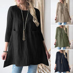 Damen lässiges Tunika-Kleid mit praktischen Taschen und 3/4-Ärmeln R&B