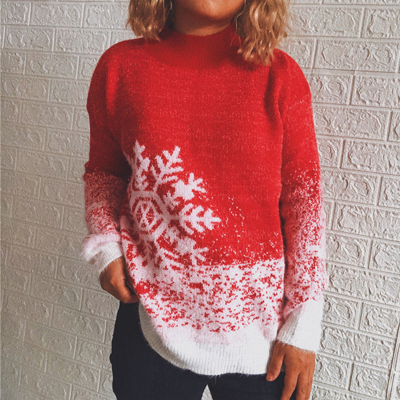 Damen festlicher Strickpullover mit winterlichem Schneeflockenmotiv R&B