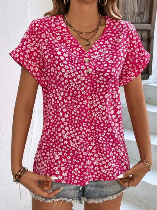 Damen Blusenshirt mit floralem Design und elegantem V-Ausschnitt Heidi-Mode