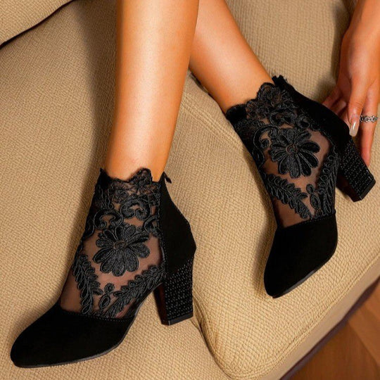 Damen elegante Schnür-Stiefeletten mit Spitze und Glitzer-Details R&B