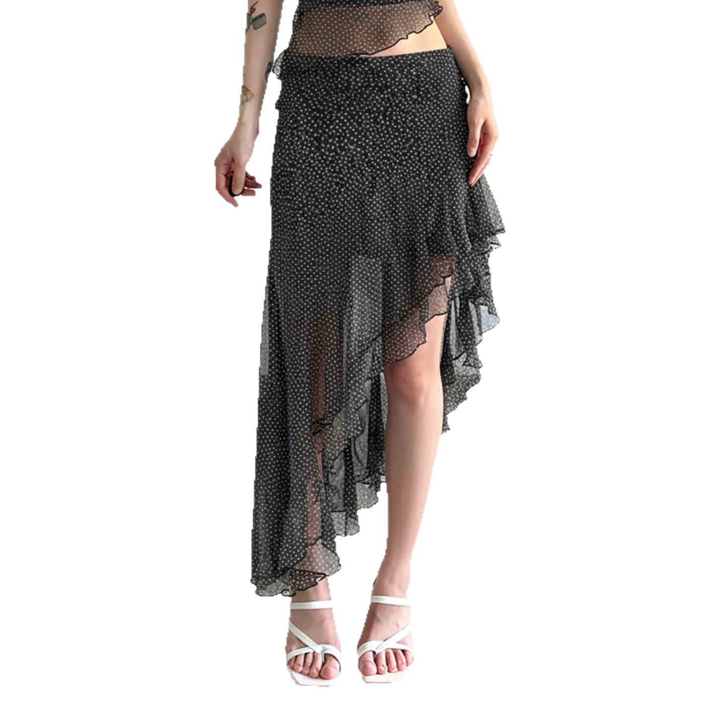 Damen asymmetrischer Rüschenrock mit transparenten Akzenten R&B