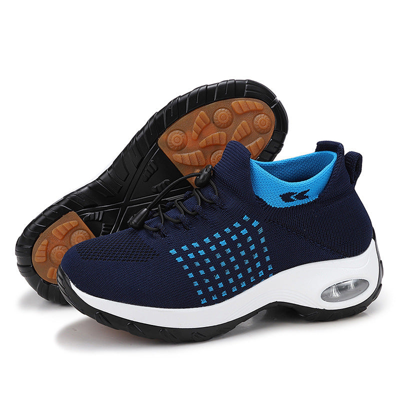 Damen nan atmungsaktive gestrickte Plateausneaker mit Luftkissenfederung und elastischem Schaft R&B