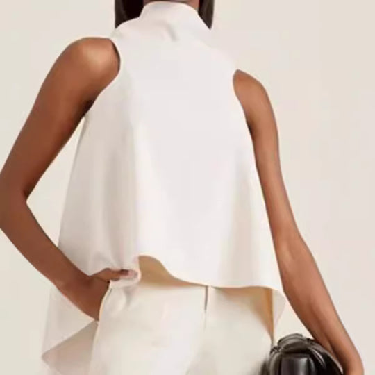 Damen ärmelloses Tunika mit asymmetrischem Schnitt und elegantem Kragen R&B