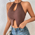 Damen Crop Top mit Schlitz und Raffung R&B