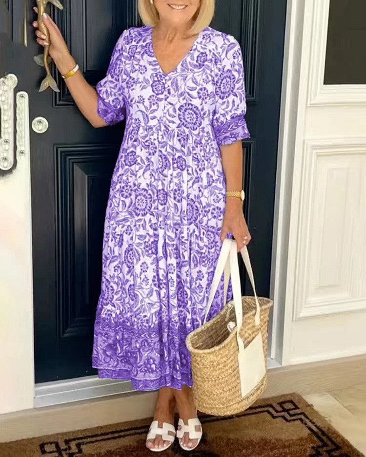 R&B | Kleid mit V-Ausschnitt und Print in Übergröße