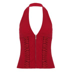 Damen-Haltertop mit raffinierten Zipp-Details und Baumwollmix R&B