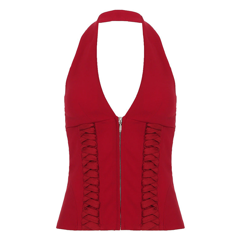 Damen-Haltertop mit raffinierten Zipp-Details und Baumwollmix R&B