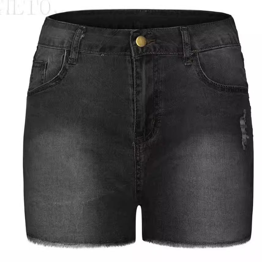 Damen Jeans-Shorts mit hohem Bund und ausgefranstem Saum R&B