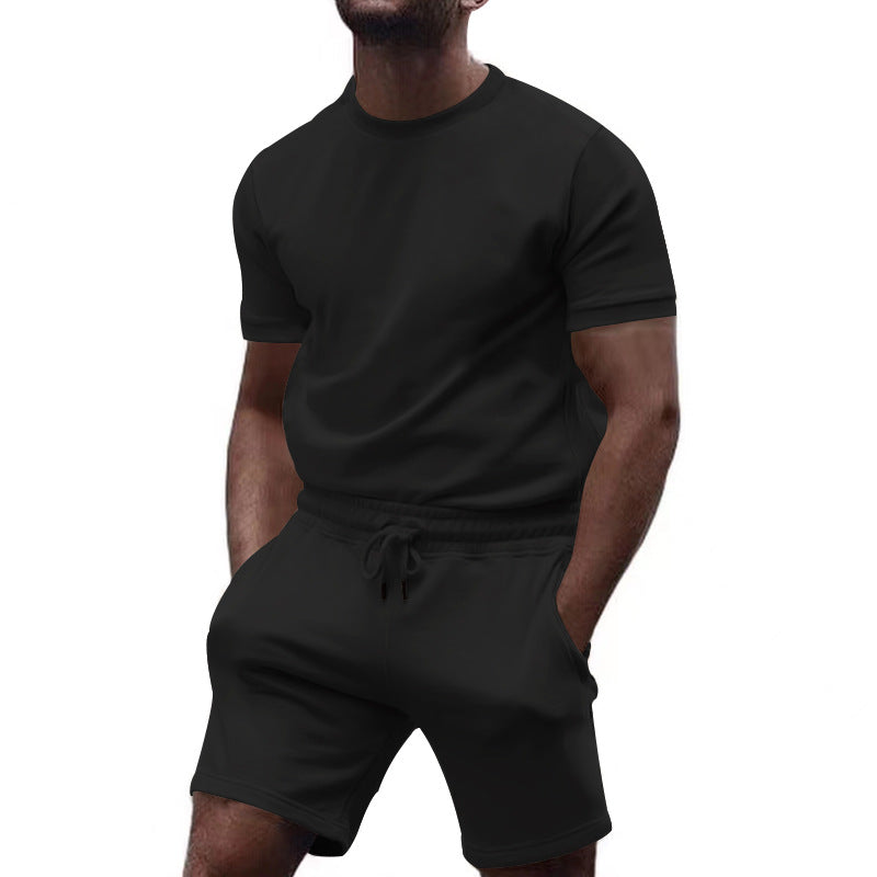 Herren nan minimalistisches Jersey-Ensemble mit bequemem Rundhalsshirt und elastischer Tunnelzug-Kurzhose R&B
