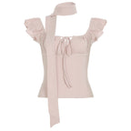 Damen elegantes Oberteil mit verspieltem Schlangendesign und bunten Rüschendetails R&B