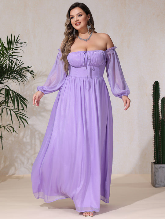 Damen Off-Shoulder Maxikleid mit hohem Schlitz und Rüschendetails R&B
