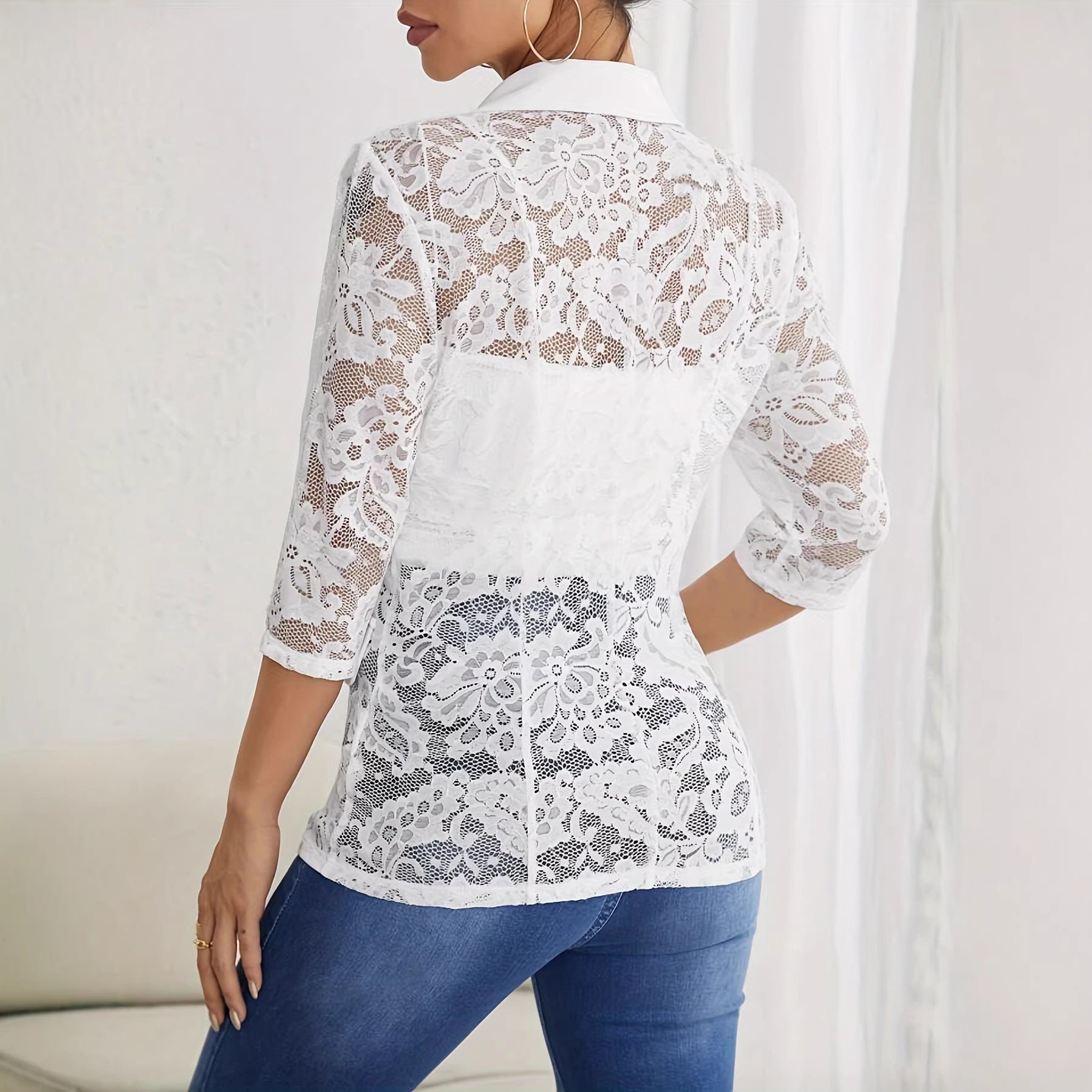 Damen nan taillierter Longblazer mit Spitzeneinsätzen und Reverskragen R&B