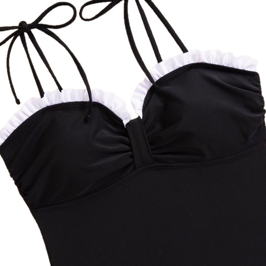 Damen Einteiliger Badeanzug mit floralem Bustier-Design und eleganter Rüsche R&B
