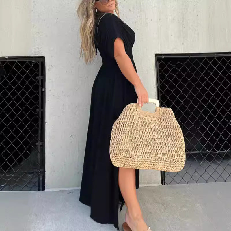 Damen Maxikleid mit tiefem V-Ausschnitt und praktischen Seitentaschen R&B