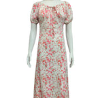 Damen Sommerliches Blumenkleid mit hochgeschlossenem Ausschnitt und Puffärmeln R&B