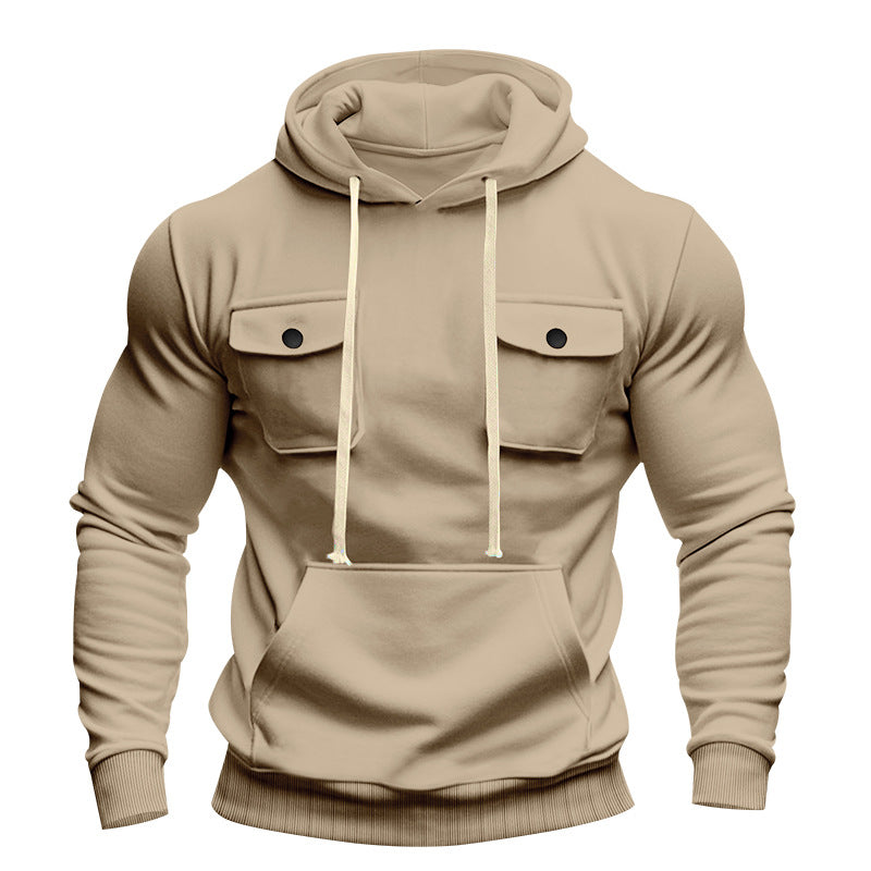 Herren nan urbaner Kapuzenpullover mit Brustklappen, Kängurutasche und athletischem Schnitt R&B