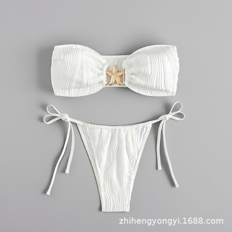 Damen Bandeau-Bikini mit dekorativem Muschelverschluss R&B