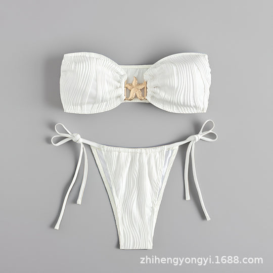 Damen Bandeau-Bikini mit dekorativem Muschelverschluss R&B