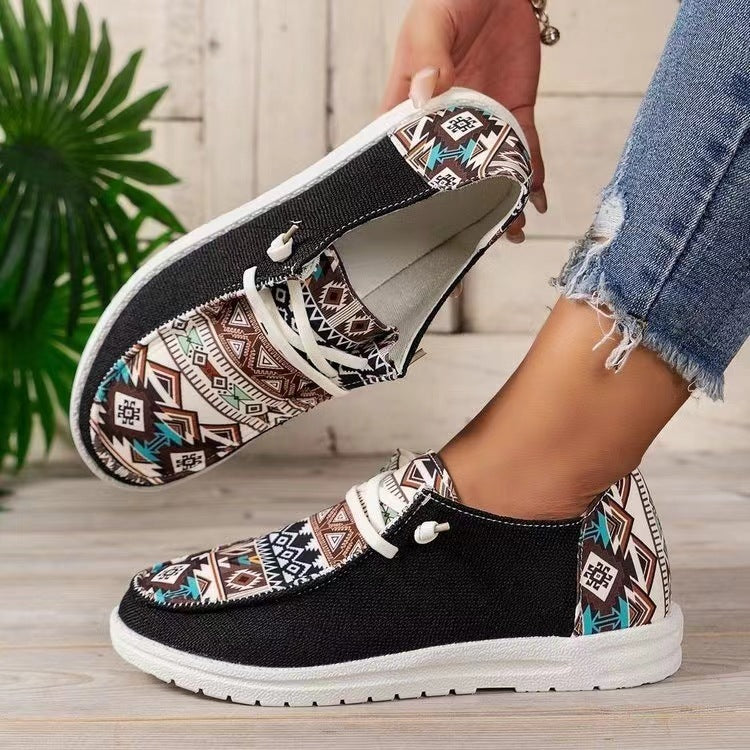 Damen Freizeitschuhe im trendigen Ethno-Design mit elastischen Schnürsenkeln und atmungsaktiven Obermaterialien R&B