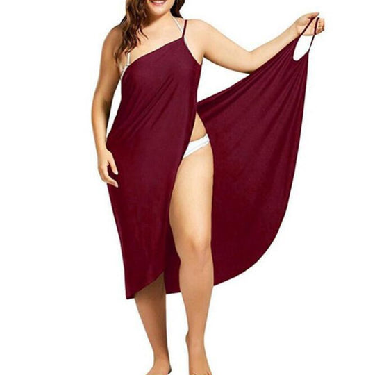 Damen nan vielseitiges Strand-Pareo-Wickelkleid mit Spaghettiträgern und asymmetrischem Saum R&B