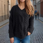Damen Grobstrickpullover mit kreativem Zopfdesign und lässigem Schnitt R&B