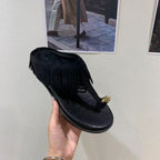Damen elegante Flip-Flops mit fransiger Lederoptik und komfortablem Fußbett R&B