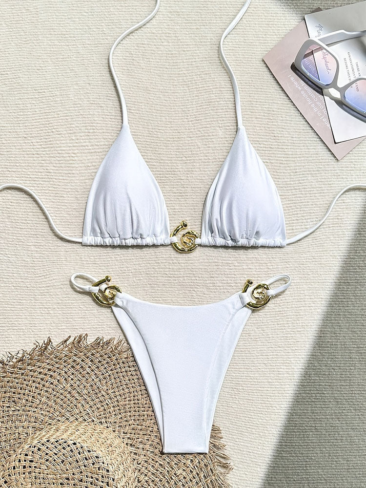 Damen Strand-Bikini mit goldenen Details R&B