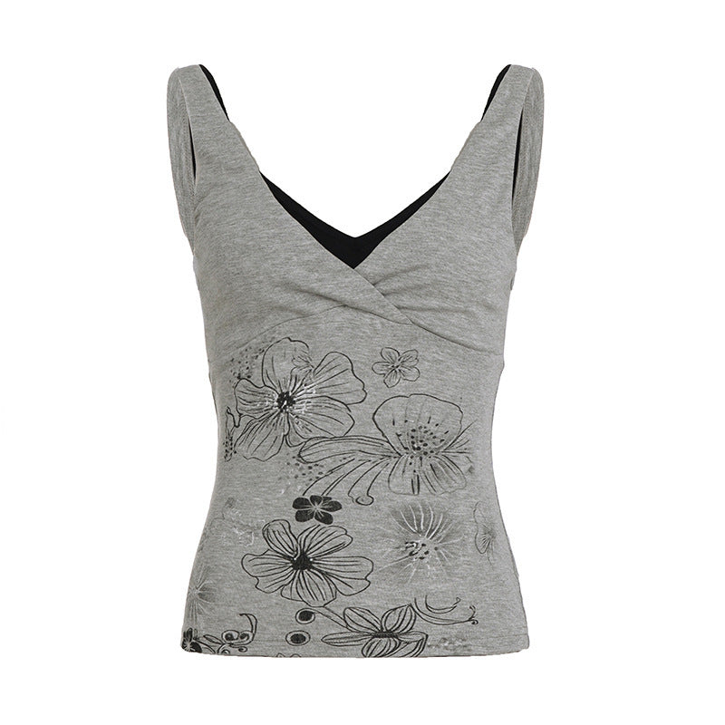 Damen Crop-Top mit floralem Design und Spaghetti-Trägern R&B