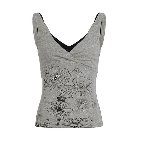 Damen Crop-Top mit floralem Design und Spaghetti-Trägern R&B