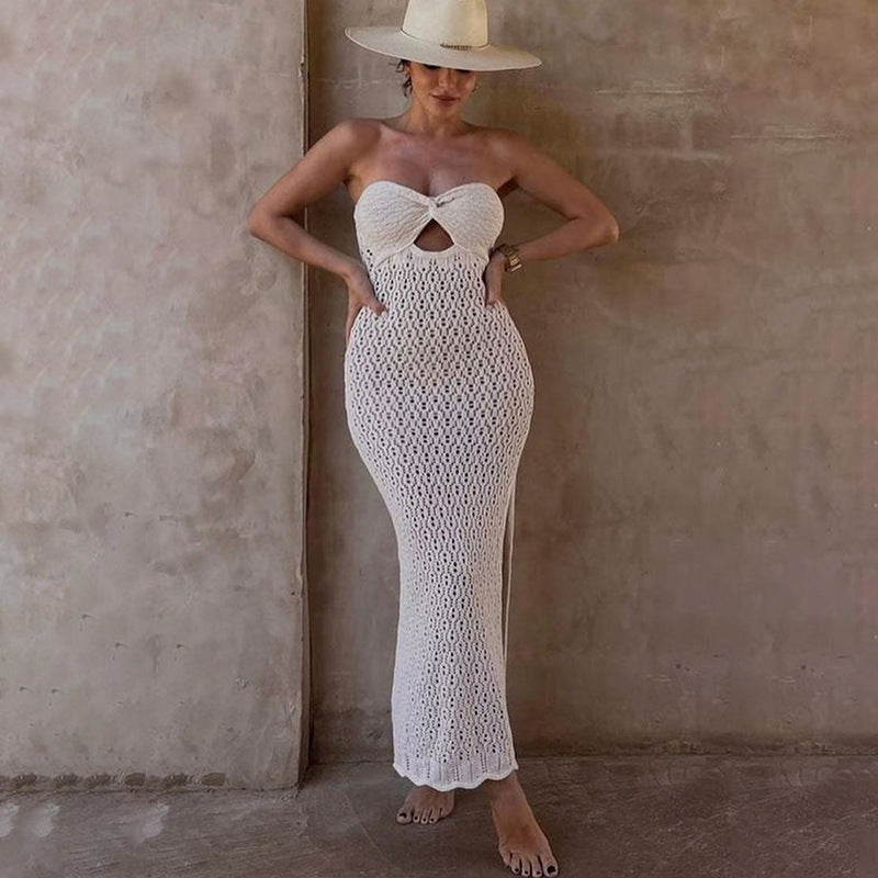 Damen gehäkeltes Maxikleid mit offener Rückenpartie R&B