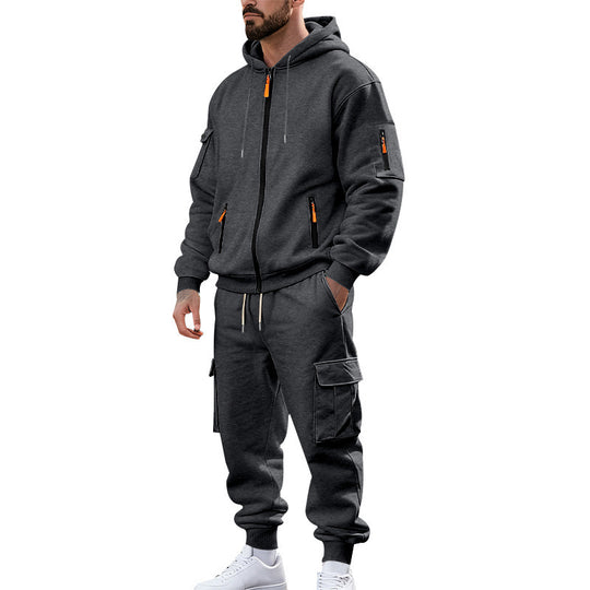 Herren nan urbanes Funktions-Cargo-Sweatset mit Kapuzenjacke, Reißverschlusstaschen und konisch zulaufender Cargo-Jogger R&B