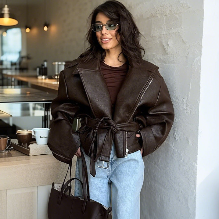 Damen Modische jacke mit großzügigem Schnitt und Taillengürtel