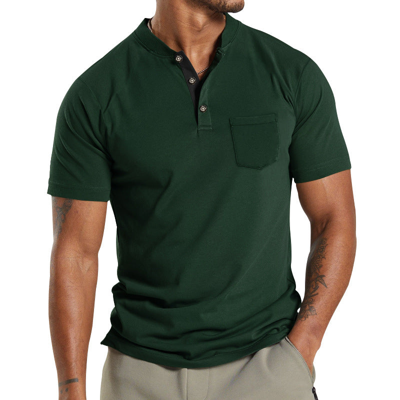 Herren Kurzarm-Henley-T-Shirt mit praktischer Brusttasche und modernem Kragen R&B