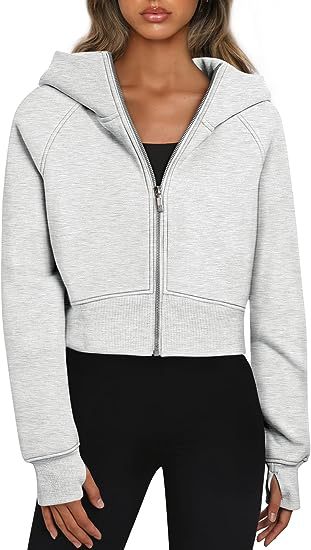 Damen cropped Kapuzenjacke mit durchgehendem Reißverschluss R&B
