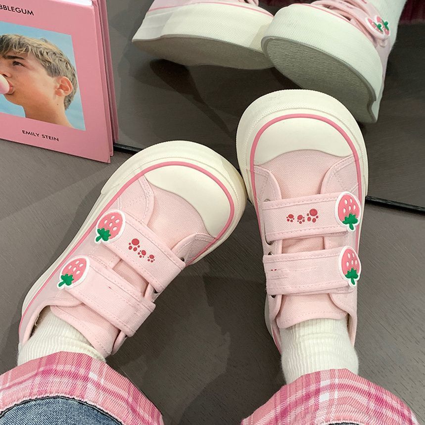 Damen Freizeit-Sneaker mit niedlichen Erdbeer-Applikationen und praktischem Klettverschluss R&B
