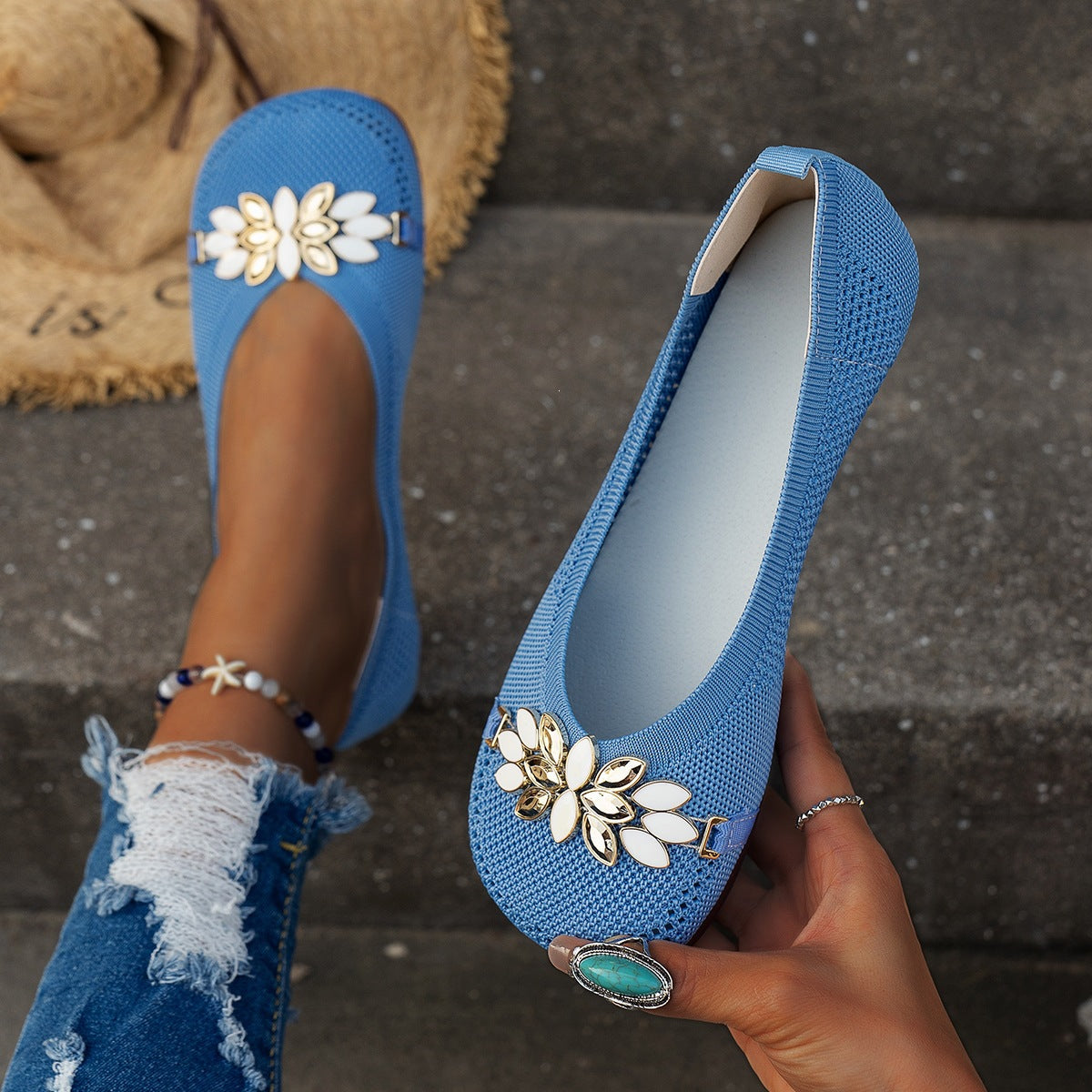 Damen Elegante Sneaker mit floralem Design und atmungsaktivem Obermaterial R&B