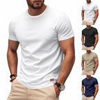 Herren nan schlankes Rundhals-T-Shirt aus glattem Stretchjersey mit dezenter Leder-Logoapplikation R&B