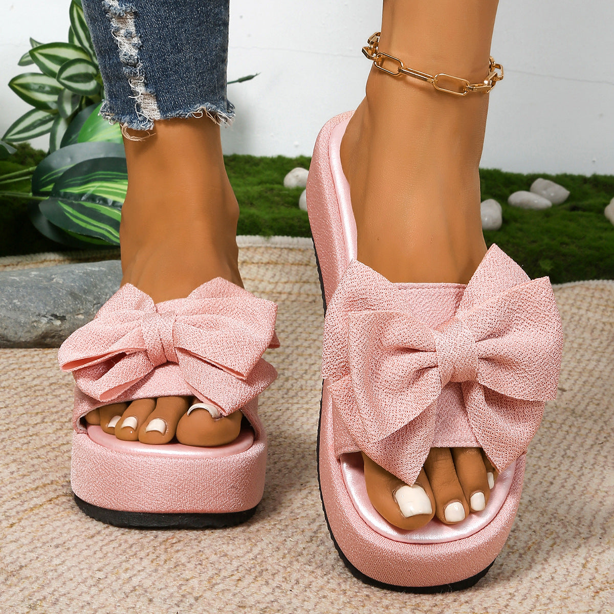 Damen Plattform-Sandalen mit großem Schleifen-Detail und rutschfester Sohle R&B
