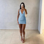 Damen figurbetontes Minikleid mit tiefem V-Ausschnitt und Raffung R&B