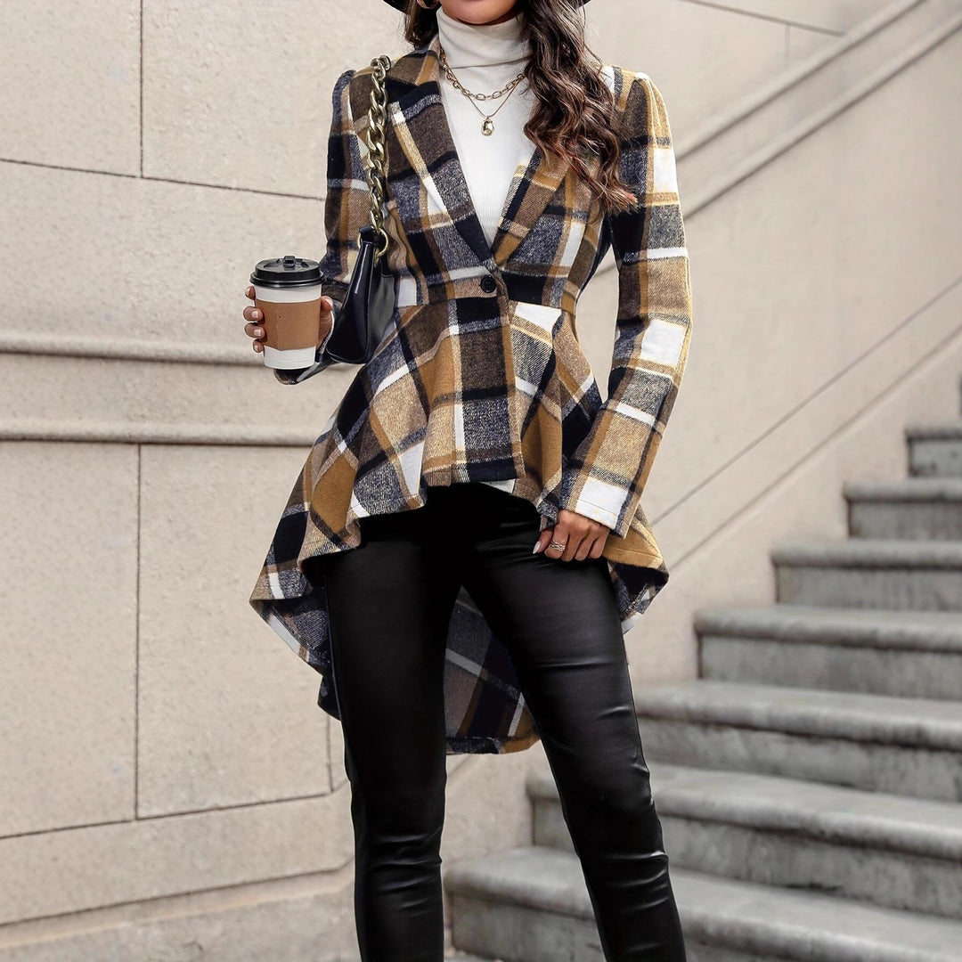 Damen Elegante und fließende Karojacke mit asymmetrischem Saum R&B