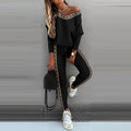 Damen Freizeit Set mit glitzerndem Motiv und offenem Schulterdesign R&B