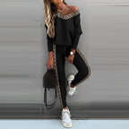 Damen Freizeit Set mit glitzerndem Motiv und offenem Schulterdesign R&B