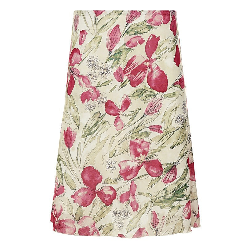 Damen eleganter Midirock mit floralen Motiven und schwingendem Schnitt R&B