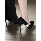 Damen elegante Pumps mit Satin-Riemen und Perlenschmuck R&B