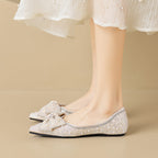 Damen Ballerinas mit funkelnden Strass- und Perlenapplikationen