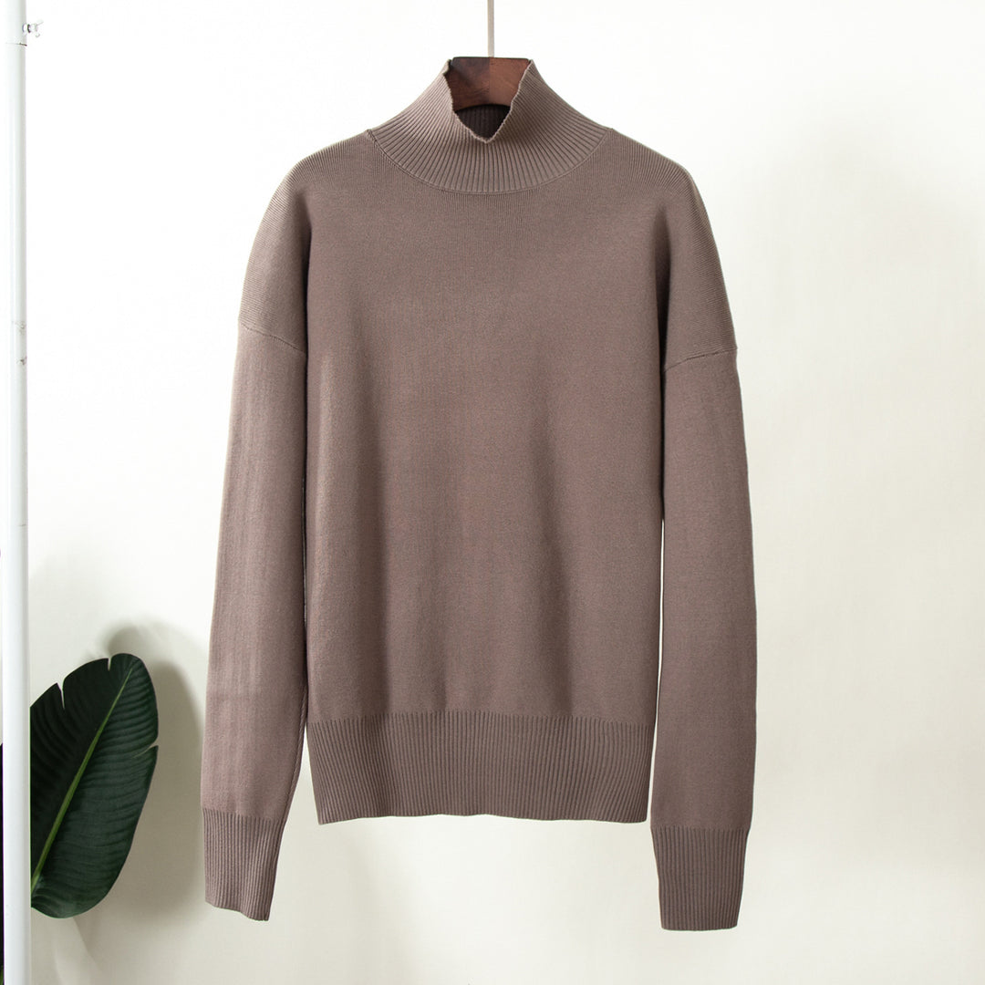 Damen eleganter Strickpullover mit hohem Kragen R&B