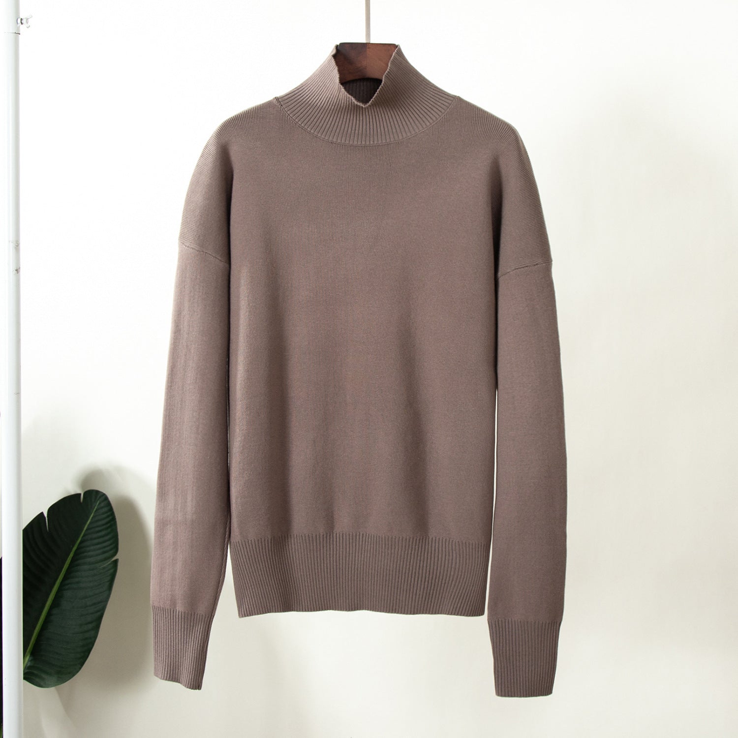 Damen eleganter Strickpullover mit hohem Kragen R&B