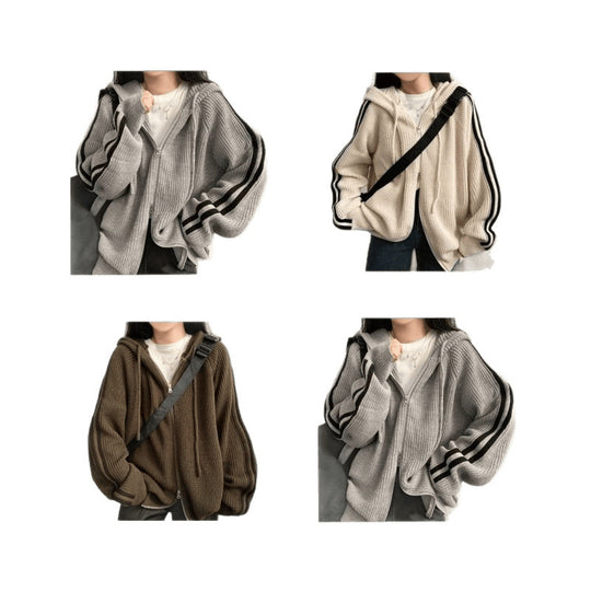 Damen gemütliche gerippte Strick-Hoodie-Jacke R&B